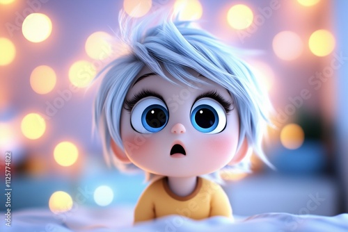 Surprised Cartoon Child with Large Blue Eyes