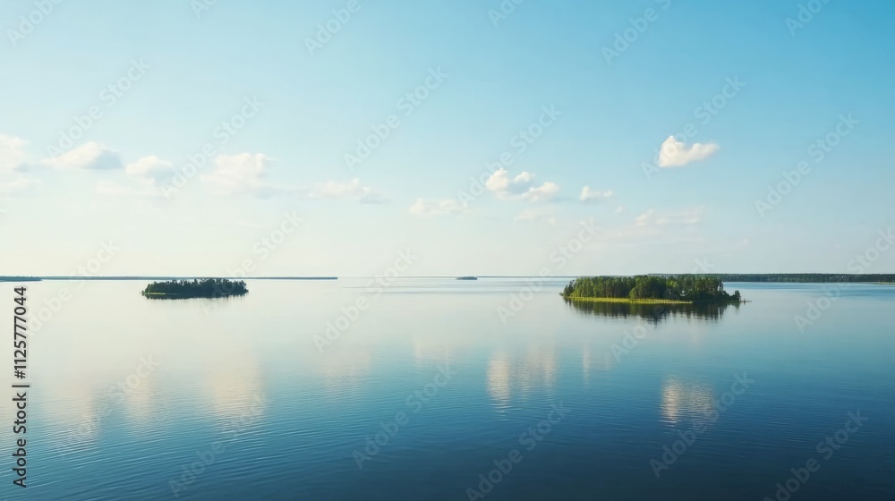 Aerial view of the Baltic Sea, with calm blue waters and small islands scattered across the horizon, captured from a drone. The sky is clear with a few clouds, emphasizing the vastness of the sea Aerial view of the Baltic Sea, with calm blue waters and small islands scattered across the horizon, captured from a drone. The sky is clear with a few clouds, emphasizing the vastness of the sea