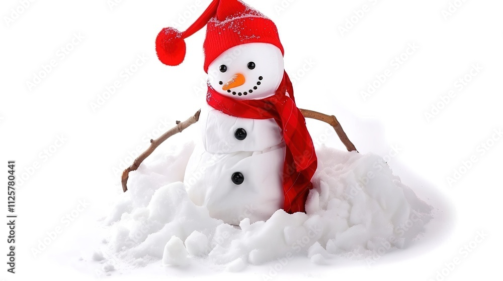 Snowman Isolated on White Background, A Charming Winter Figure Standing Alone in a Blank Canvas of Snow. Snowman Isolated on White Background, A Charming Winter Figure Standing Alone in a Blank Canvas of Snow.