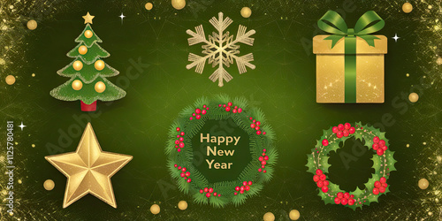 Sparkling Christmas New Year Decorations Gold Green Festive