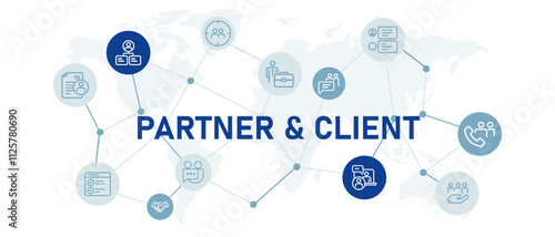 Partner and Client icon set relation work job cooperation partnership work job contract teamwork agreement sign design outline collection
