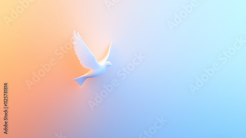A white dove soars through a vibrant gradient sky, symbolizing peace, hope, and purity. 