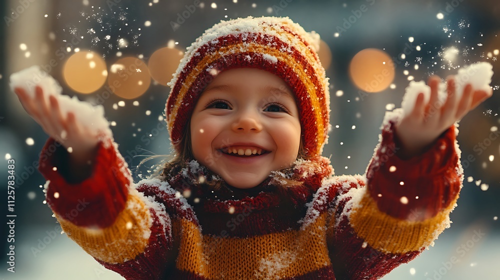 Outdoor winter wonderland child's joyful snow play Outdoor winter wonderland child's joyful snow play