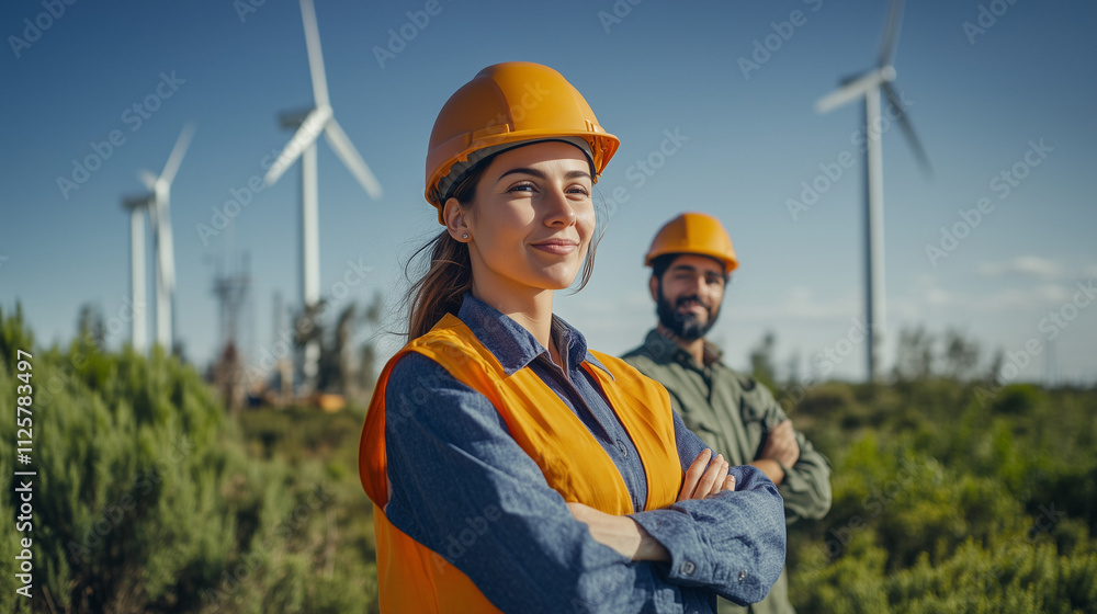 photography, editorial shot of 2 female project managers and 1 male middle-eastern looking mechanic wearing a building site helmet, shot slightly from below, facing the camera, arms crossed, looking i photography, editorial shot of 2 female project managers and 1 male middle-eastern looking mechanic wearing a building site helmet, shot slightly from below, facing the camera, arms crossed, looking i