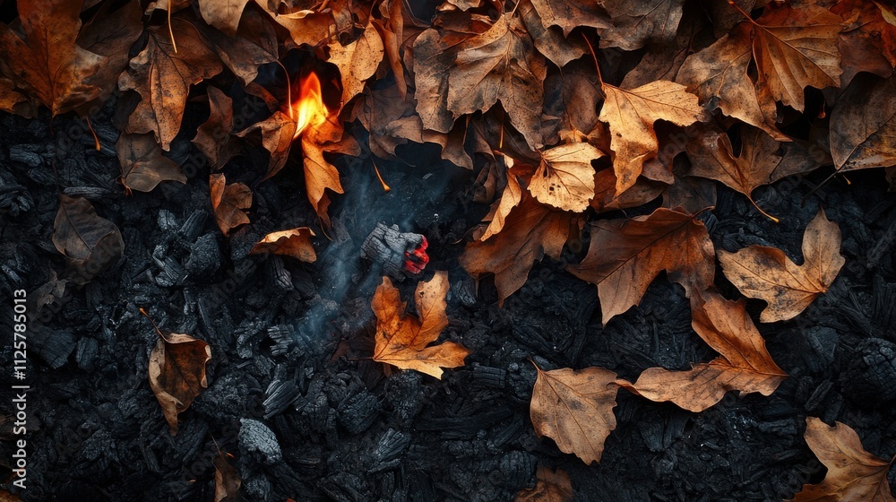 Burning autumn leaves and embers. Burning autumn leaves and embers.