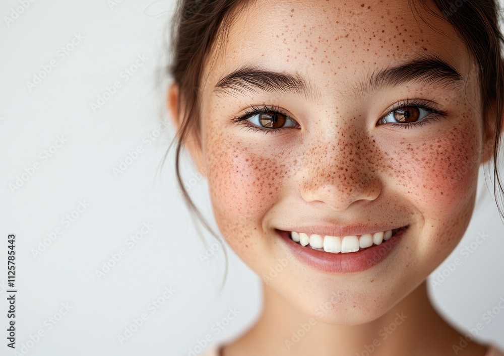 A young girl with a smile on her face and a red spot on her nose A young girl with a smile on her face and a red spot on her nose