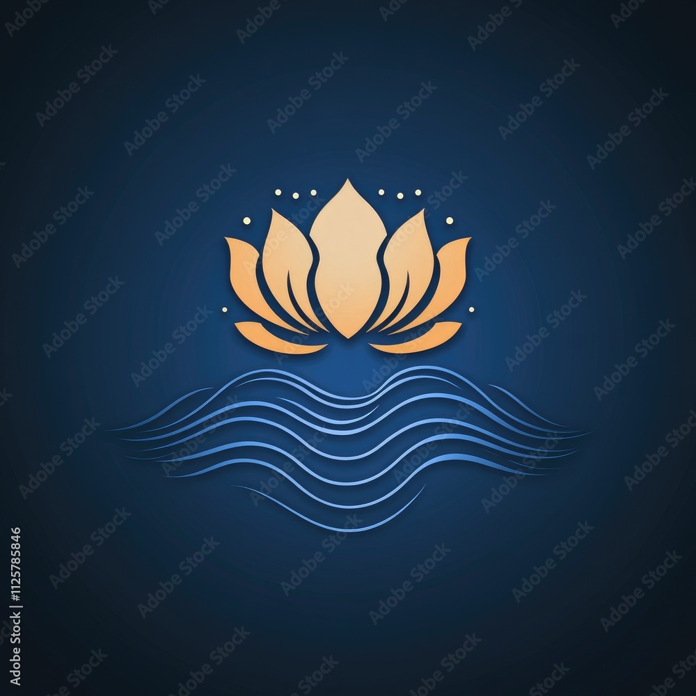 A stylized lotus flower above wavy lines on a dark background, symbolizing tranquility. A stylized lotus flower above wavy lines on a dark background, symbolizing tranquility.