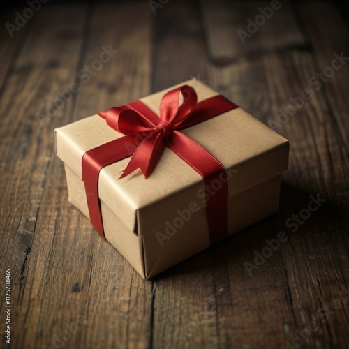 red gift box on wooden background