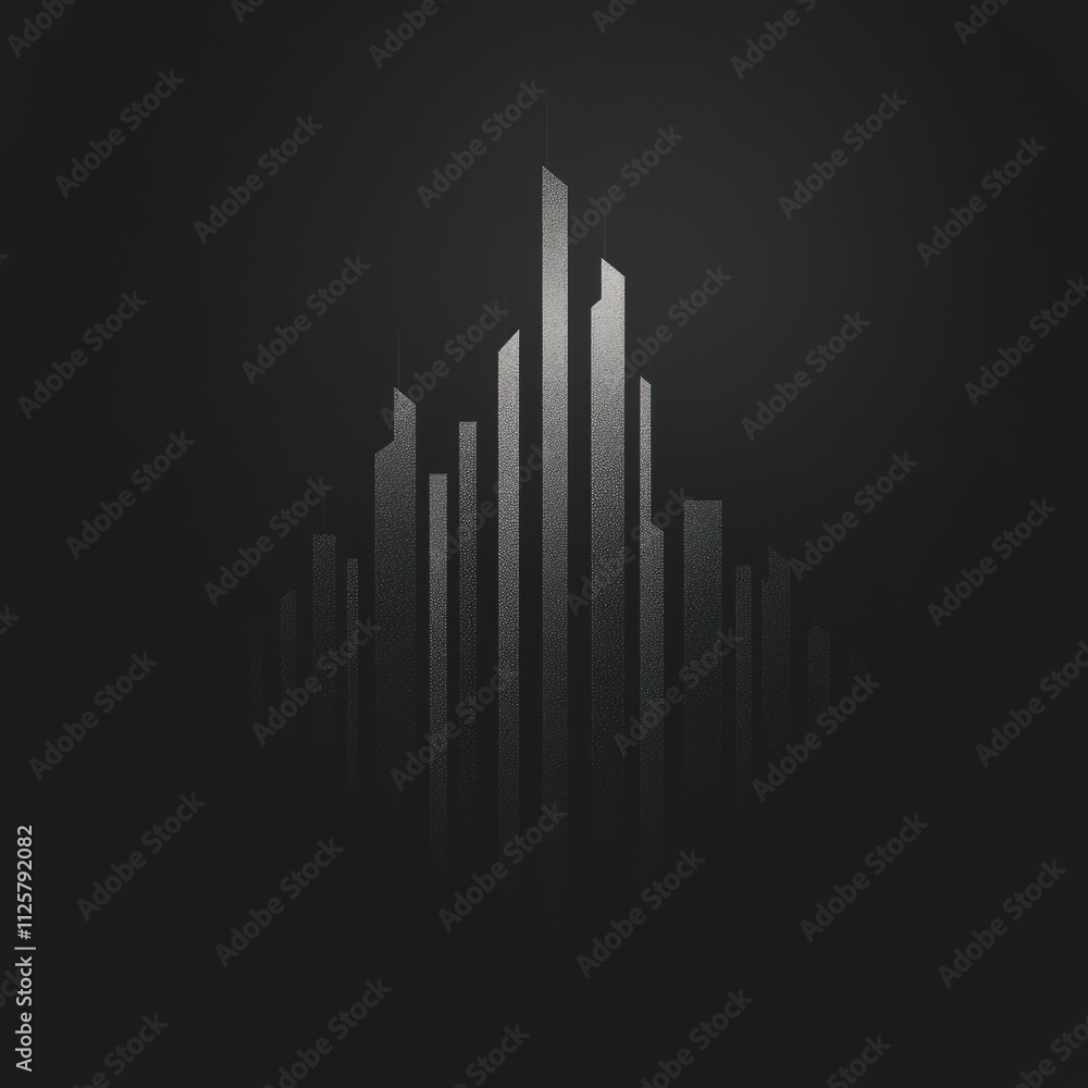 Abstract design featuring vertical lines resembling skyscrapers against a dark background. Abstract design featuring vertical lines resembling skyscrapers against a dark background.