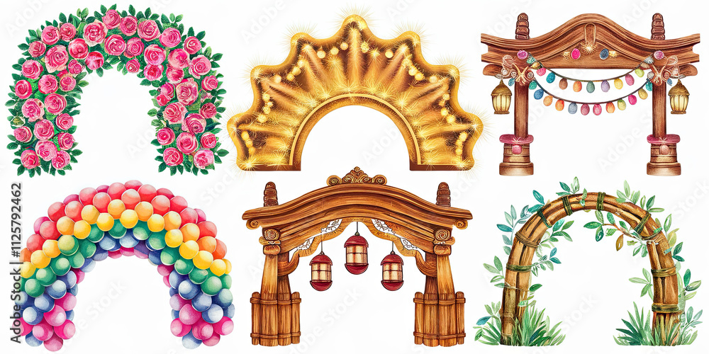 Naklejka premium Festive Archways Rose Balloon Lights Bamboo Wedding Decor