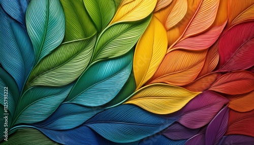 Wallpaper Mural Rainbow Leaf Abstract: A captivating abstract pattern of colorful leaves, creating a vibrant and mesmerizing visual experience.   Torontodigital.ca