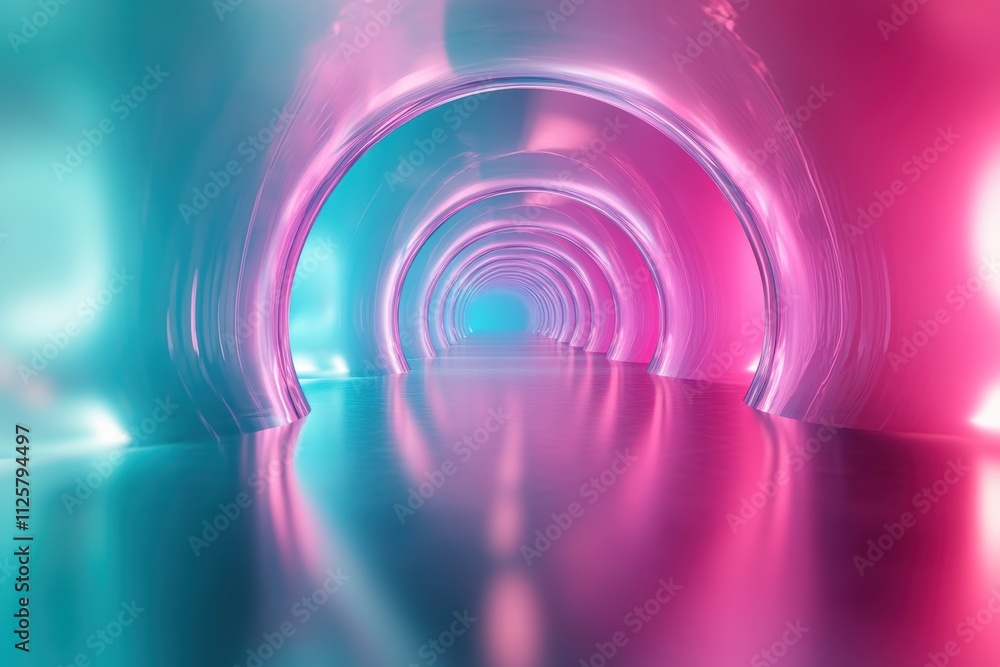 A futuristic tunnel illuminated in vibrant pink and blue hues. A futuristic tunnel illuminated in vibrant pink and blue hues.