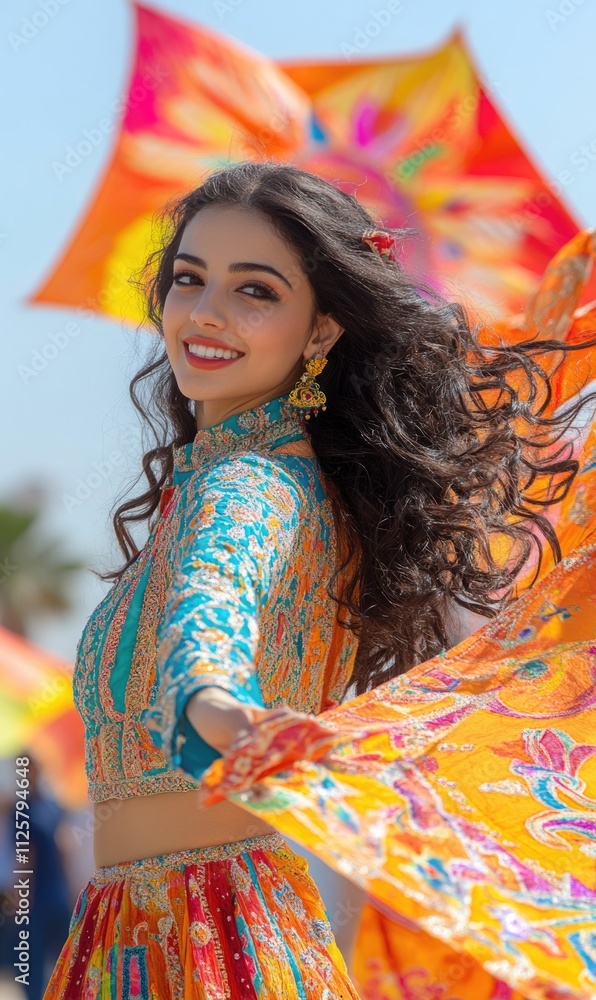 Fototapeta premium Traditional joy: vibrant occasion of happy Makar Sankranti, embracing cultural significance of harvest, renewal, community, filled with offerings, sweet delicacies, uplifting energy of new season