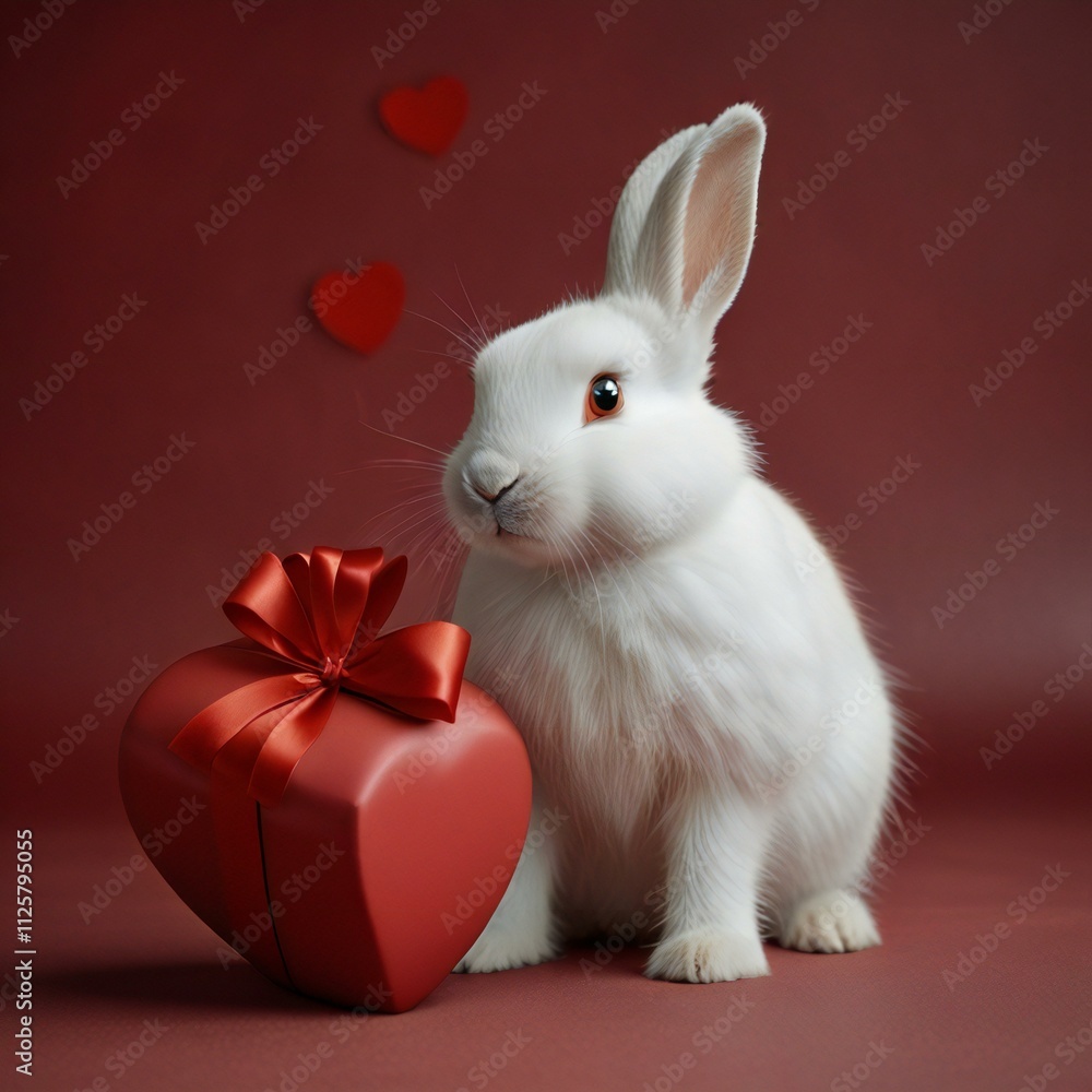 Obraz premium white rabbit on red background