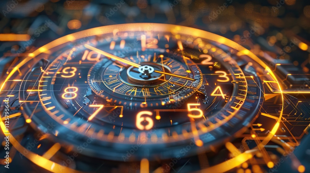 Abstract Clock Face With Glowing Orange Lights Abstract Clock Face With Glowing Orange Lights