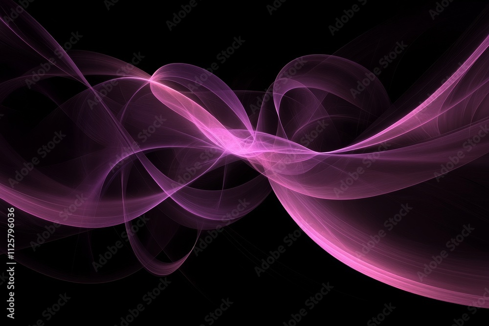 Fototapeta premium Ethereal Pink Abstract Waves on a Black Background, Captivating Flowing Light Patterns, Illuminating Curves, Dreamy Visual for Conceptual Art and Design Projects
