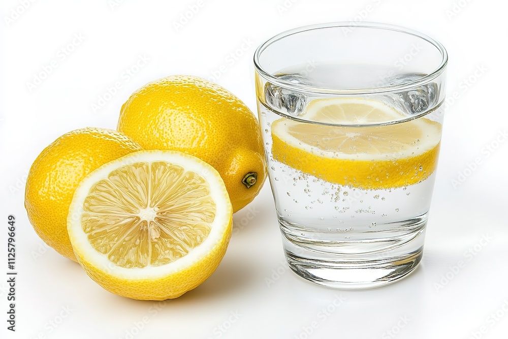 A glass of water with a lemon wedge in it