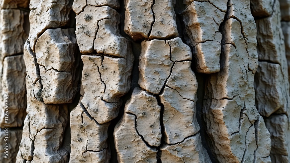 Naklejka premium Deeply Furrowed Baobab Tree Bark Texture, Aged, Cracked, Coarse Surface