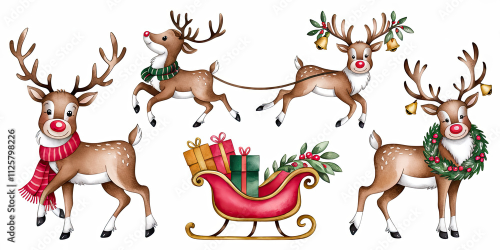 Fototapeta premium Cute Christmas Reindeer Clipart Holiday Reindeer Santa s Reindeer Winter Animals Festive