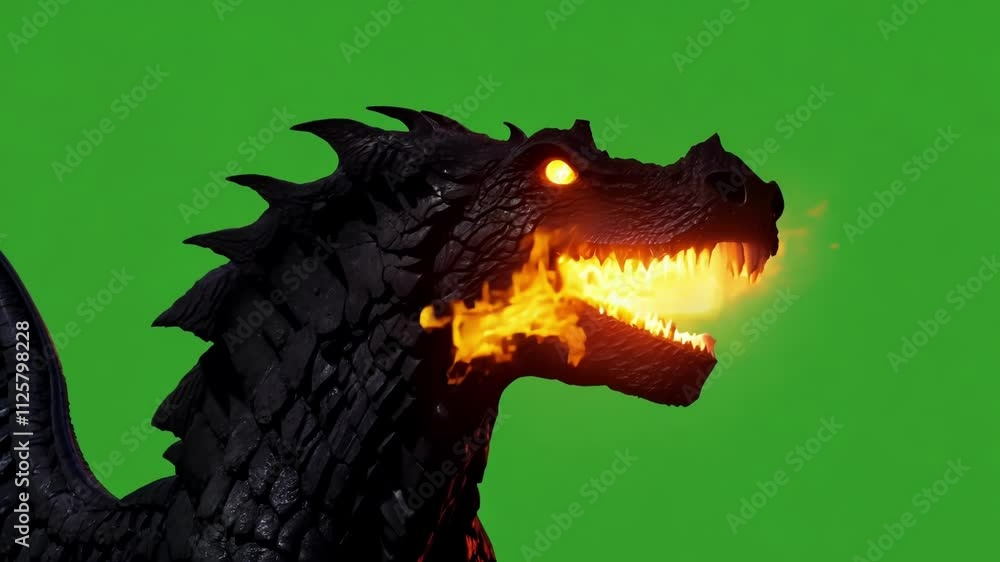 With a deep roar a dragonlike creature expels a searing blaze lighting up the dark night sky. Green screen chromakey With a deep roar a dragonlike creature expels a searing blaze lighting up the dark night sky. Green screen chromakey