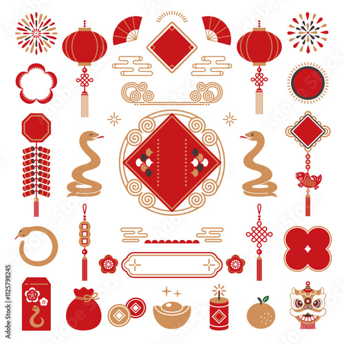 Chinese New Year icon set. Chinese New Year celebration illustration for the year of the snake in 2025.