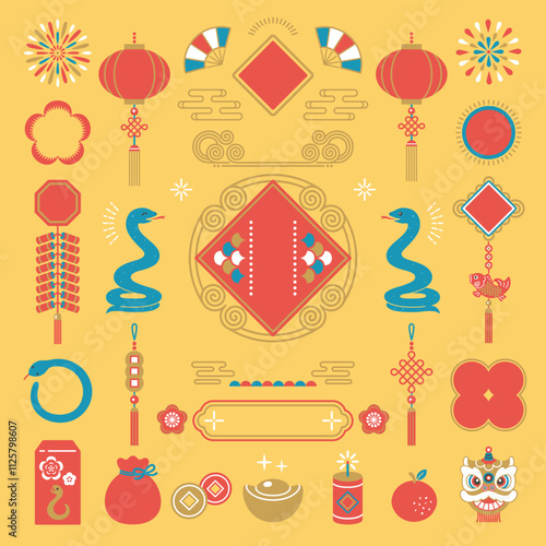 Chinese New Year icon set. Chinese New Year celebration illustration for the year of the snake in 2025.