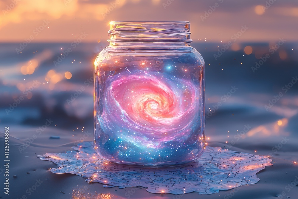 Cosmic jar displaying galaxy enchanted landscape digital art surreal environment aesthetic viewpoint universe concept Cosmic jar displaying galaxy enchanted landscape digital art surreal environment aesthetic viewpoint universe concept