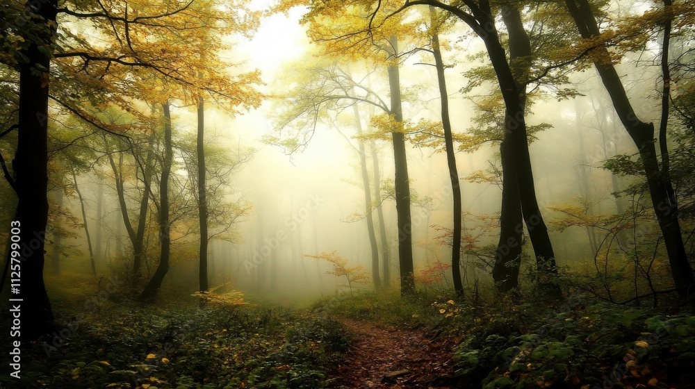 Fototapeta premium Misty autumn forest path. (12)