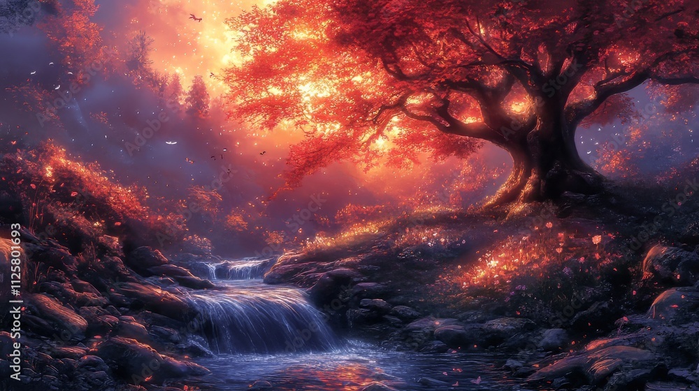 Stunning Autumn Landscape with Vibrant Colors and Flowing Water Stunning Autumn Landscape with Vibrant Colors and Flowing Water