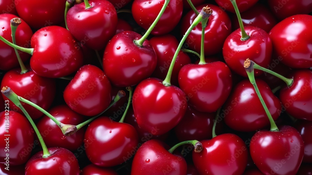 Juicy Red Cherries, Glossy Texture, Sweet Taste Juicy Red Cherries, Glossy Texture, Sweet Taste