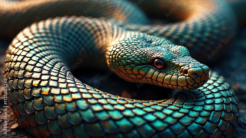 Fototapeta premium Iridescent Snake Scales, Intricate Pattern Close-up