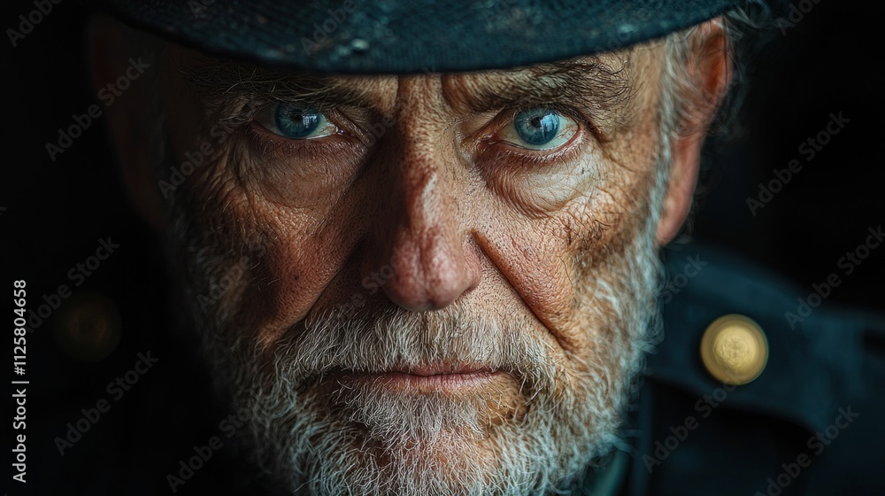 Portrait of a war veteran, emphasizing the lasting effects of conflict on individuals. (Focus on subtle signs of trauma) Portrait of a war veteran, emphasizing the lasting effects of conflict on individuals. (Focus on subtle signs of trauma)