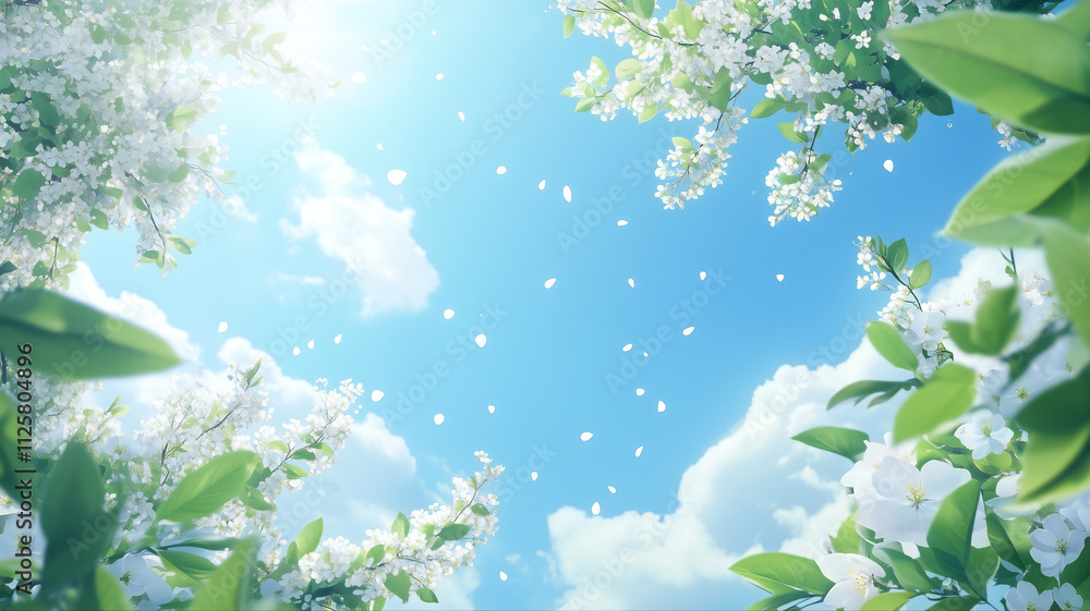 Blue sky and white flowers background Blue sky and white flowers background