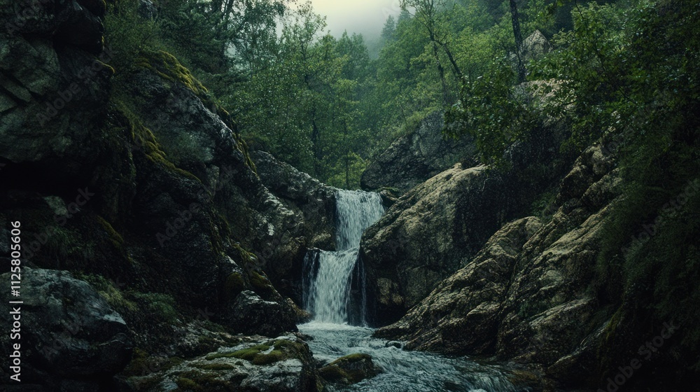 Serene Waterfall in Lush Forest: A Tranquil Escape Serene Waterfall in Lush Forest: A Tranquil Escape