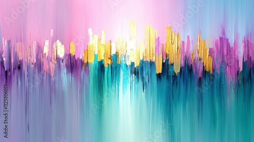 Abstract Landscape with Vibrant Brush Strokes of Pink, Purple, Gold, and Teal Capturing the Essence of Modern Artistic Expression