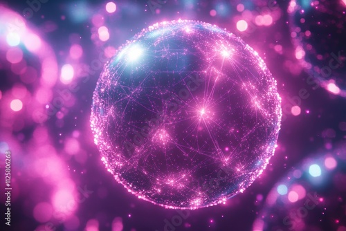 A glowing, abstract representation of interconnected nodes in a spherical form.