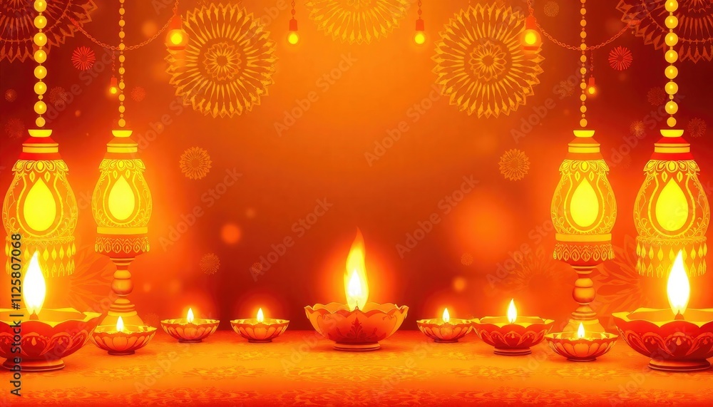 Diwali background with glowing lamps, festive patterns, and warm golden tones Diwali background with glowing lamps, festive patterns, and warm golden tones
