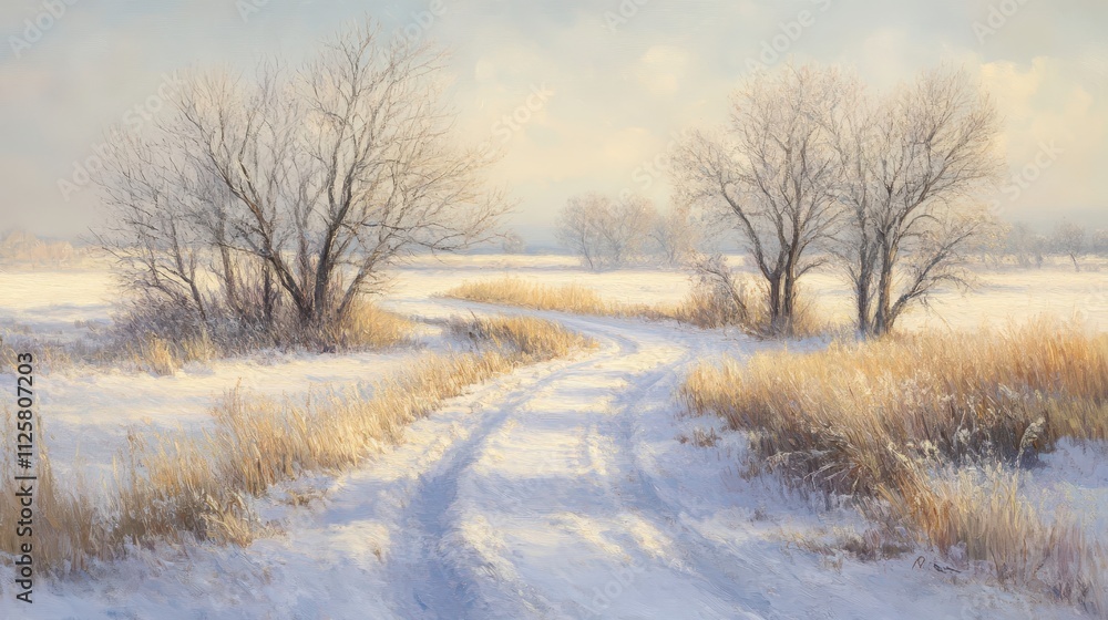Serene Winter Landscape with Snow and Bare Trees Serene Winter Landscape with Snow and Bare Trees