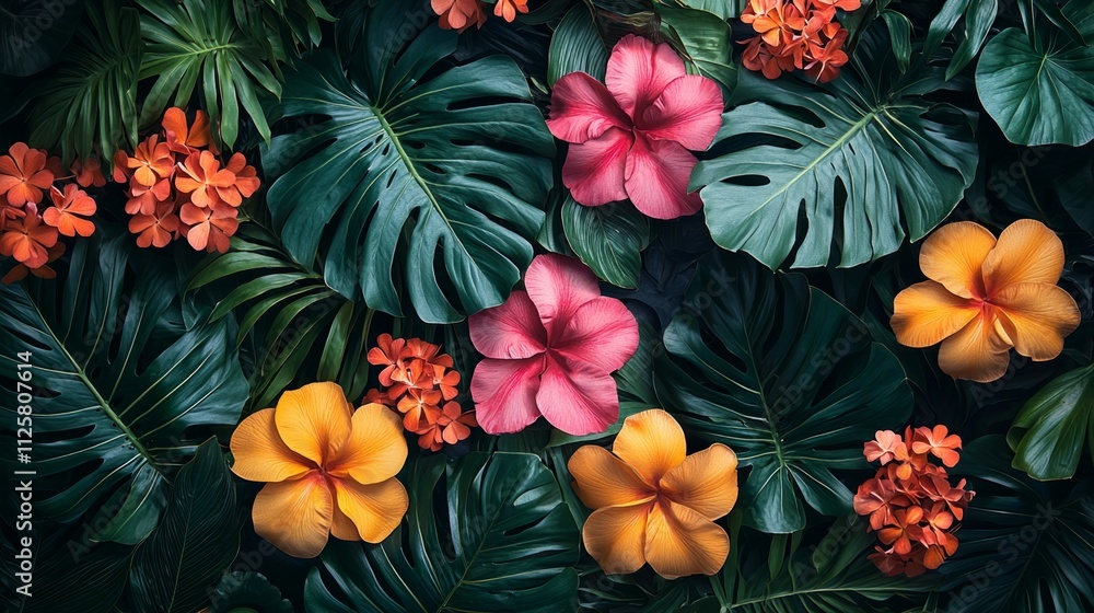 custom made wallpaper toronto digitalTropical background, lush foliage, bright flowers, vibrant colors, exotic atmosphere.