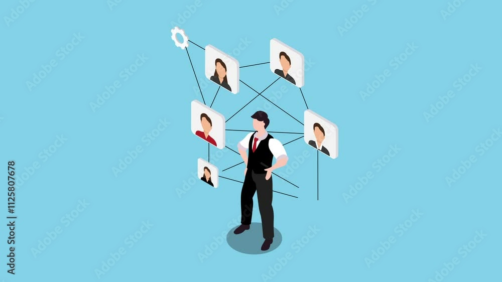 Business Network and Team Management Concept 3d animation cartoon Business Network and Team Management Concept 3d animation cartoon