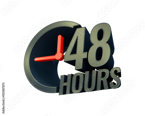 48 hours banner with clock sign 3d rendering.