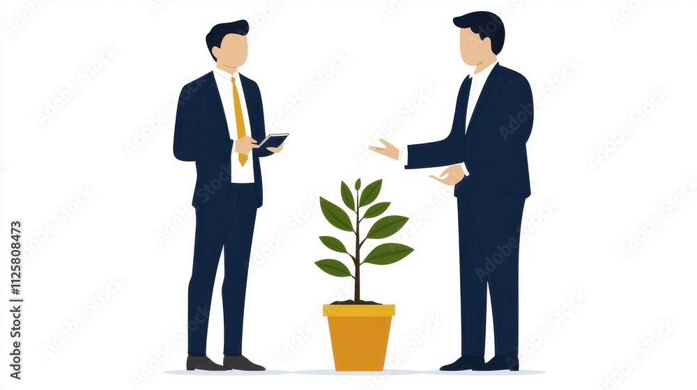 Businessmen Discussing Growth Strategy | Flat design Businessmen Discussing Growth Strategy | Flat design