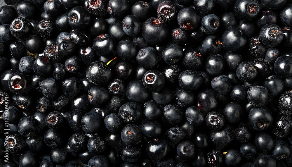 Flat Lay Top View of Bright Ripe Fragrant Black Chokeberry Fruit as Background Flat Lay Top View of Bright Ripe Fragrant Black Chokeberry Fruit as Background