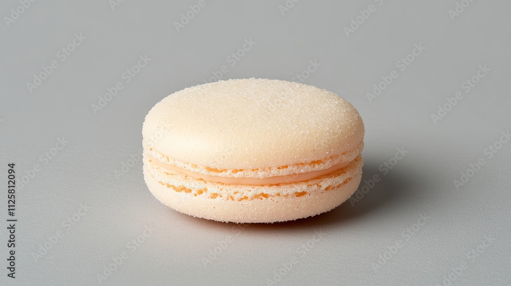 Delicate Creamy Macaron on Soft Gray Background Ready for Enjoyment Delicate Creamy Macaron on Soft Gray Background Ready for Enjoyment
