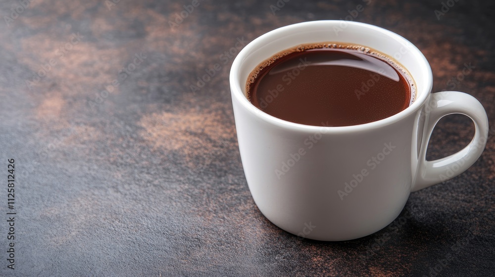 Hot Chocolate in White Cup on Rustic Dark Background Hot Chocolate in White Cup on Rustic Dark Background