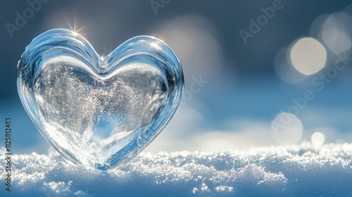 Wallpaper Mural Heart-Shaped Ice Sculpture on Snowy Background with Sparkling Details Torontodigital.ca