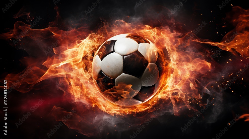 Fototapeta premium Fiery Soccer Ball Soaring into the Net in a Charged Stadium Atmosphere