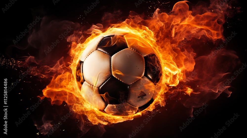 Fototapeta premium Fiery Soccer Ball Entering Goal in Intense Stadium Showdown