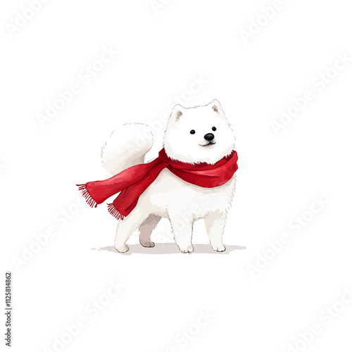 Snowy Samoyed in a Scarlet ...