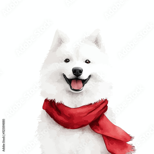 Snowy Samoyed in a Red Scarf 